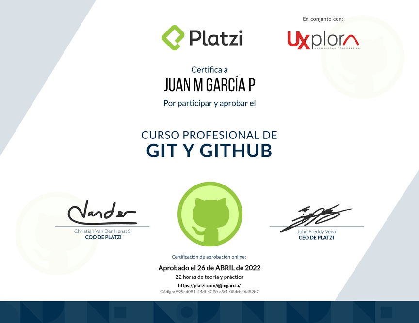 Diploma del Curso Profesional de Git y GitHub