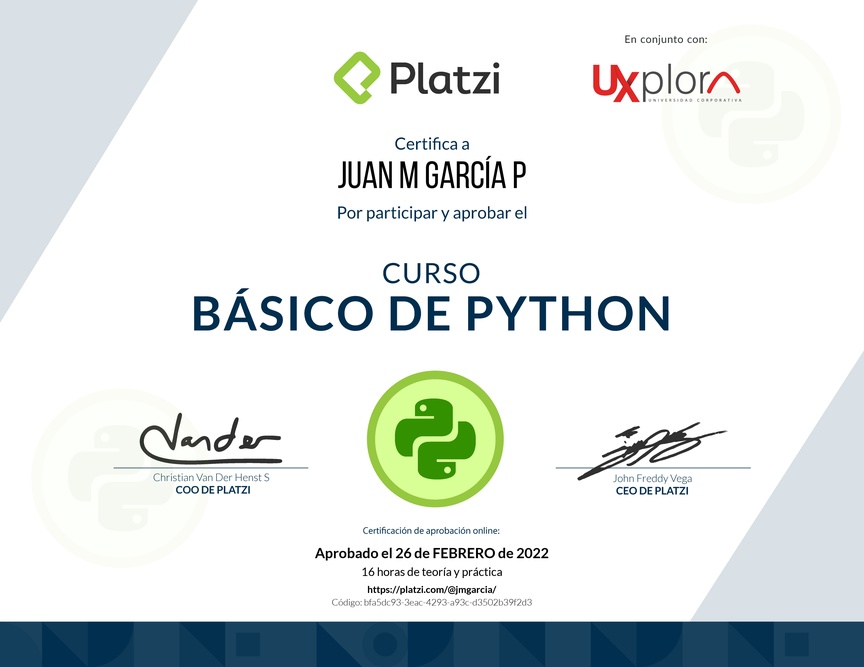 Diploma del Curso Básico de Python