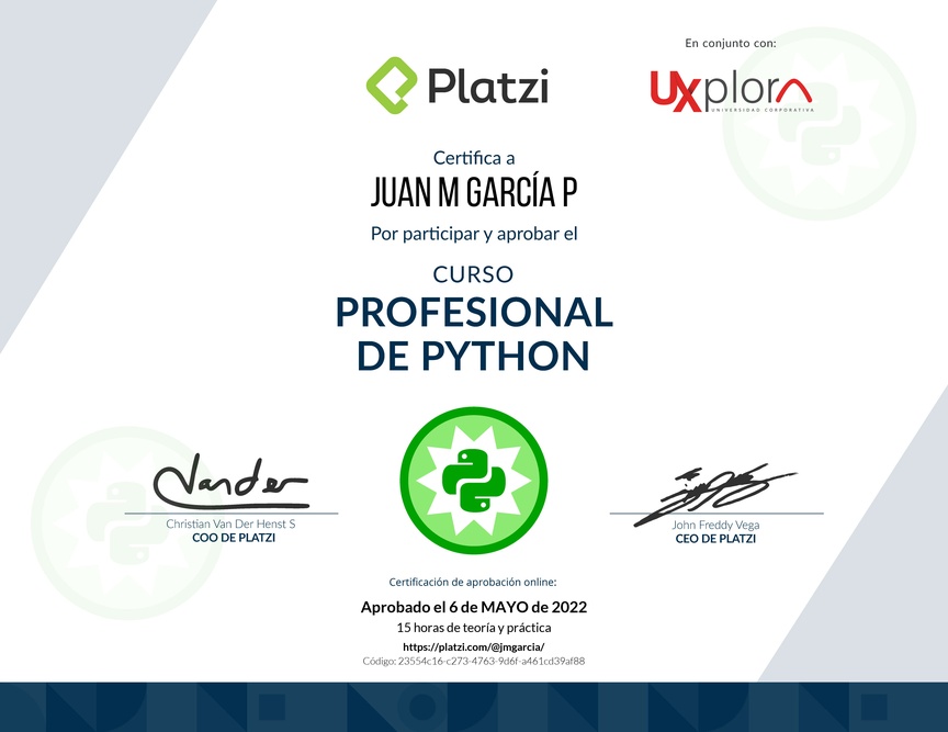 Diploma del Curso Profesional de Python