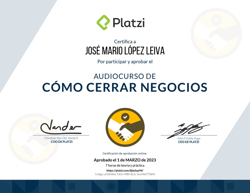 Diploma de Audiocurso de Negociación Efectiva para Cerrar Negocios
