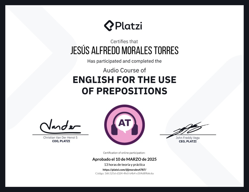 Diploma de Audio Curso de Inglés para el Uso de Preposiciones