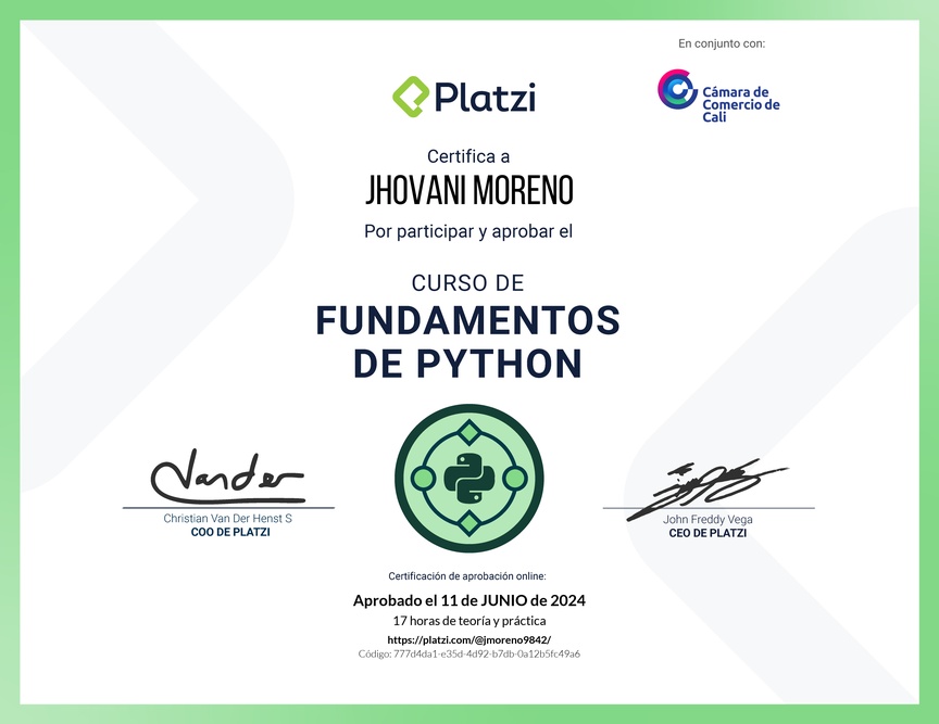 Diploma del Curso de Fundamentos de Python