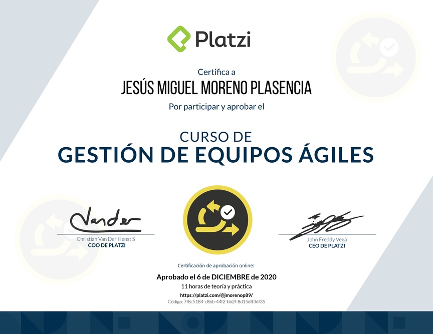 Diploma del Curso de Gestión de Equipos Ágiles