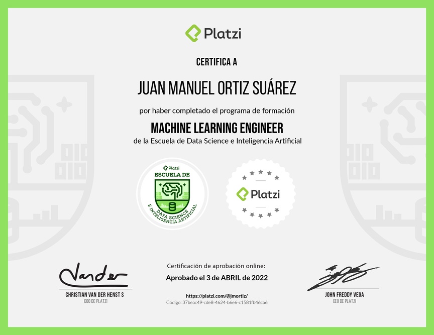 Diploma de la Ruta de Aprendizaje de Machine Learning Engineer