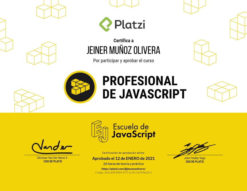 Diploma del Curso Profesional de JavaScript