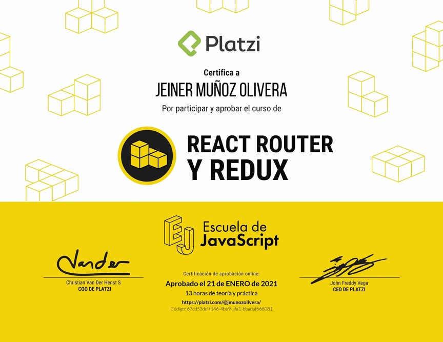 Diploma del Curso de React Router 5 y Redux