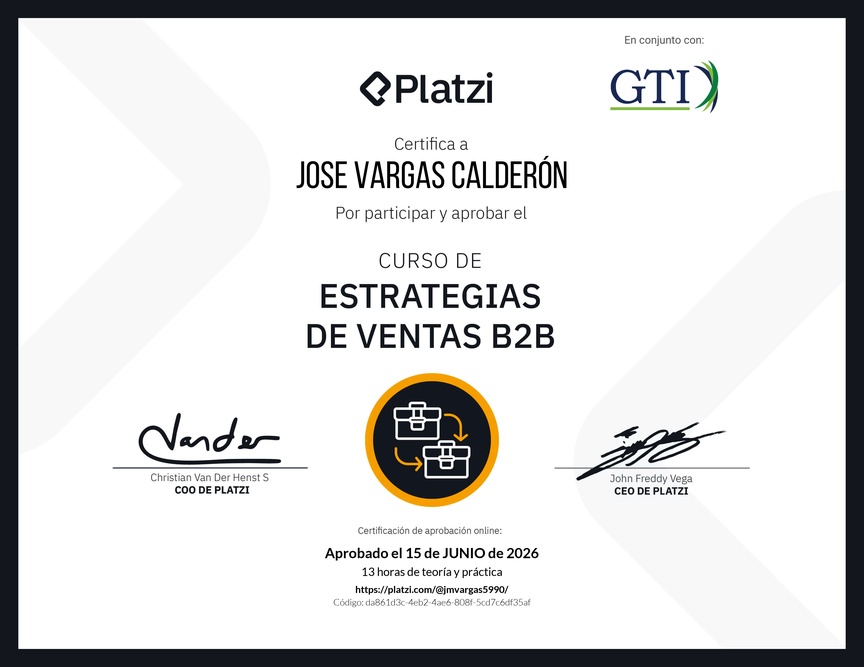 Diploma del Curso de Estrategias de Ventas B2B