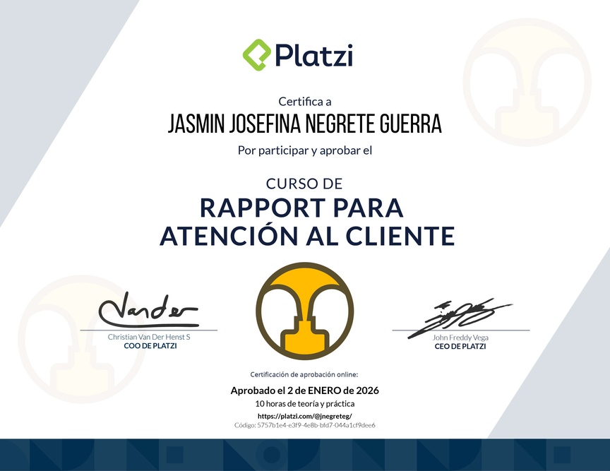 Diploma del Curso de Rapport para Atención al Cliente