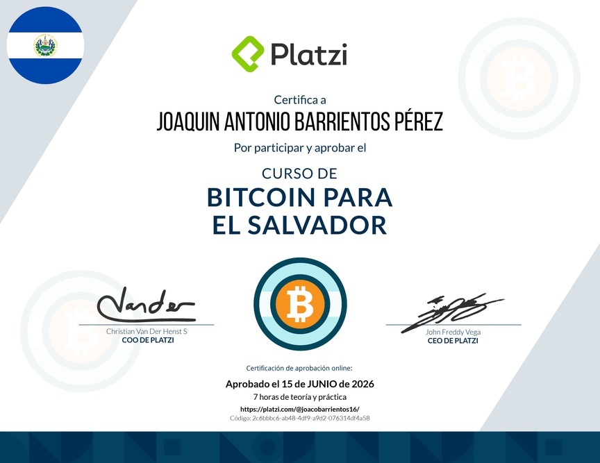 Diploma del Curso de Bitcoin para El Salvador