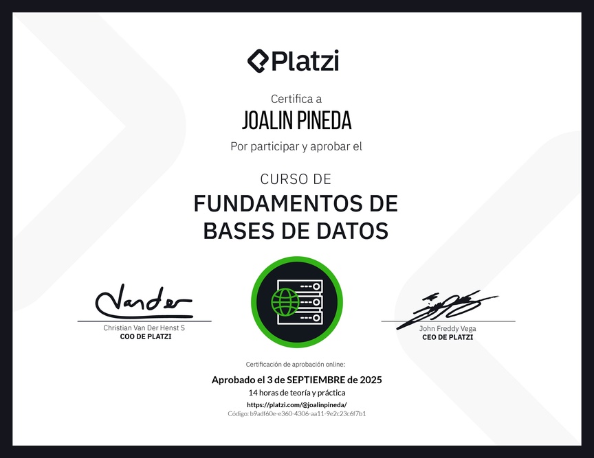 Diploma del Curso de Fundamentos de Bases de Datos