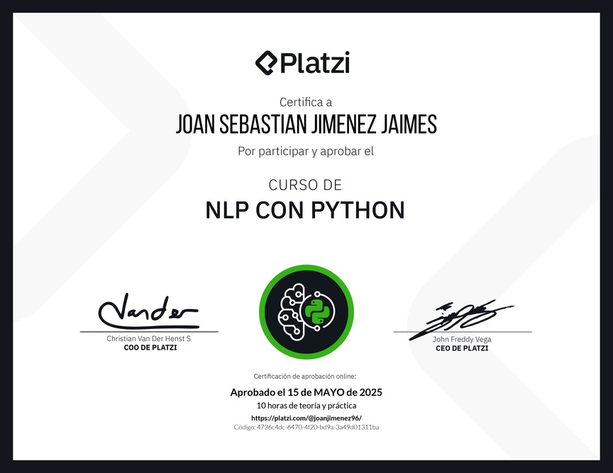 Diploma del Curso de NLP con Python