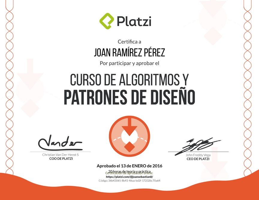 Diploma del Curso de Patrones de Diseño de Software 2016