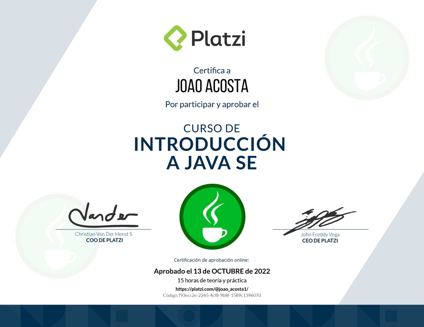 Diploma del Curso de Introducción a Java