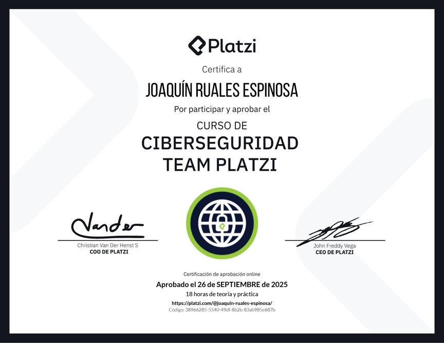 Diploma del Curso de Ciberseguridad y Privacidad - Team Platzi
