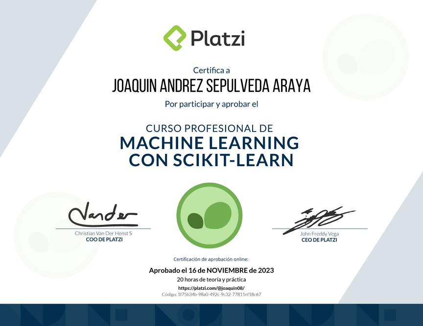 Diploma del Curso Profesional de Machine Learning con scikit-learn