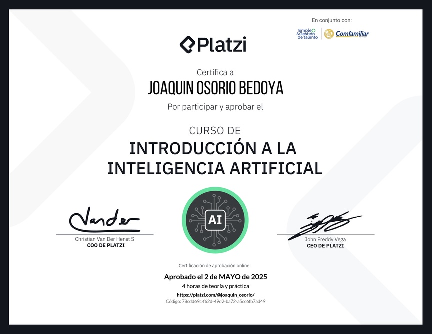 Diploma del Curso Gratis de Introducción a la Inteligencia Artificial