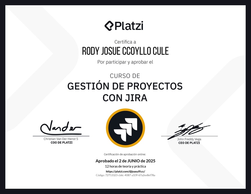 Diploma del Curso de Gestión de Proyectos con Jira
