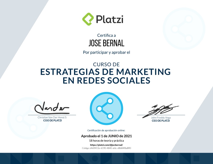 Diploma del Curso de Estrategias de Marketing en Redes Sociales
