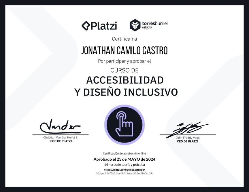 Diploma del Curso de Accesibilidad y Diseño Inclusivo