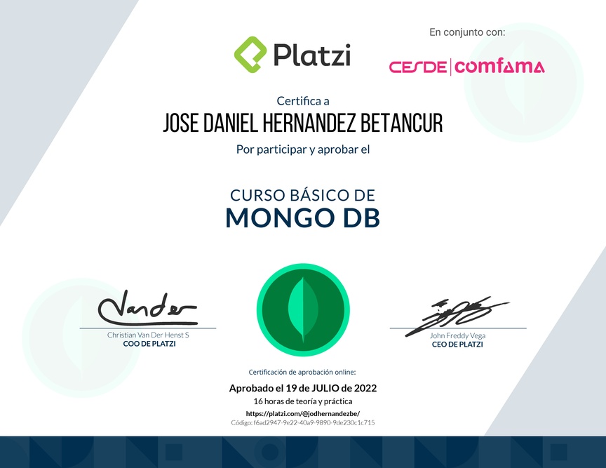 Diploma del Curso Básico de MongoDB