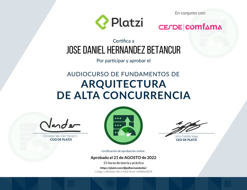 Diploma de Audiocurso de Fundamentos de Arquitectura de Alta Concurrencia