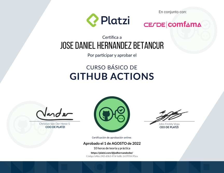 Diploma del Curso Básico de GitHub Actions