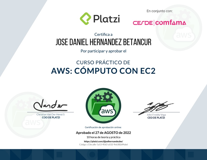 Diploma del Curso Práctico de AWS: Cómputo con EC2