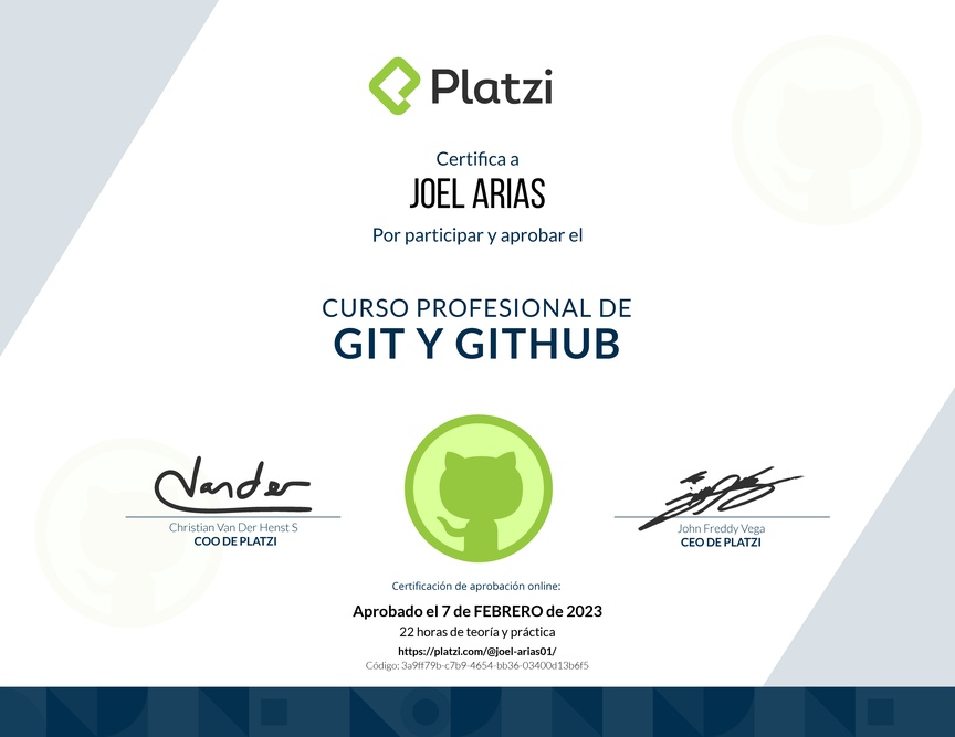 Diploma del Curso Profesional de Git y GitHub