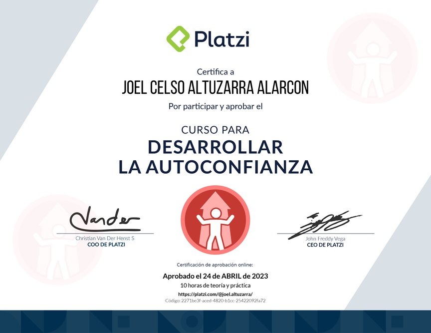 Diploma del Curso para Desarrollar la Autoconfianza