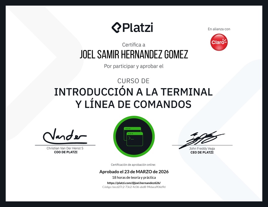 Diploma del Curso de Introducción a la Terminal y Línea de Comandos