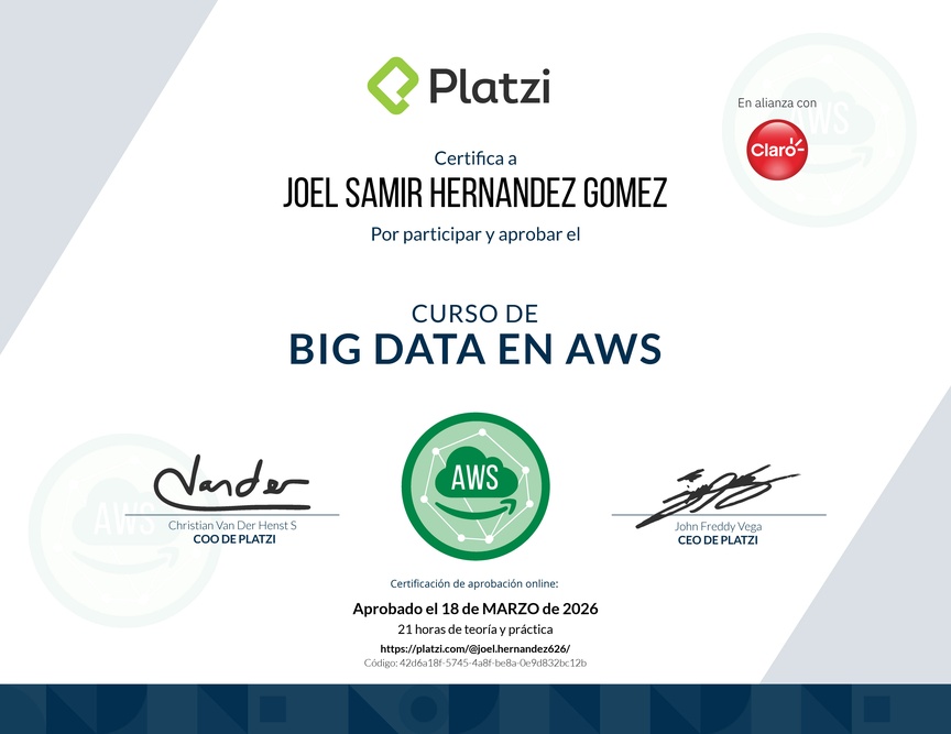 Diploma del Curso de Big Data en AWS