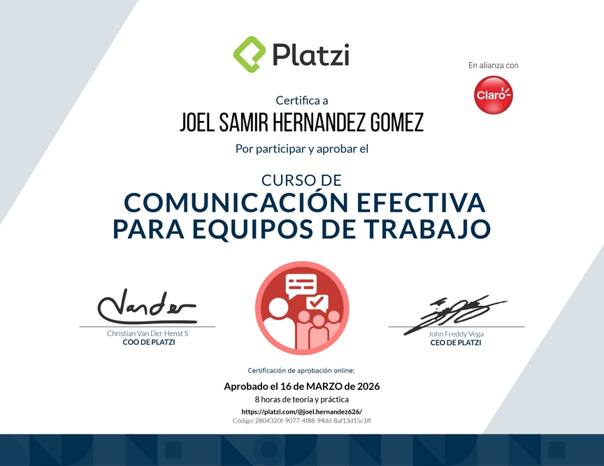 Diploma del Curso de Comunicación Efectiva para Equipos de Trabajo