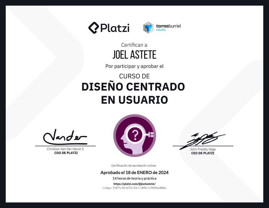Diploma del Curso de Diseño Centrado en Usuario