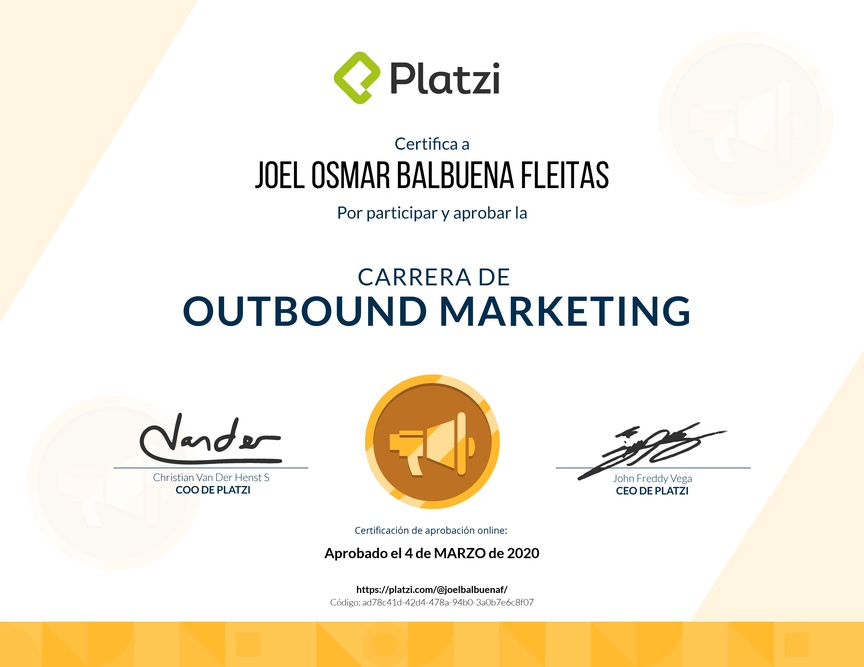 Diploma de la Ruta de Aprendizaje de Outbound Marketing