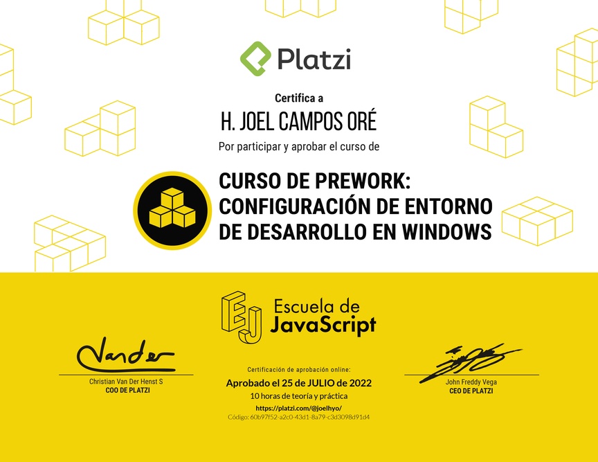 Diploma del Curso de Prework: Configuración de Entorno de Desarrollo en Windows
