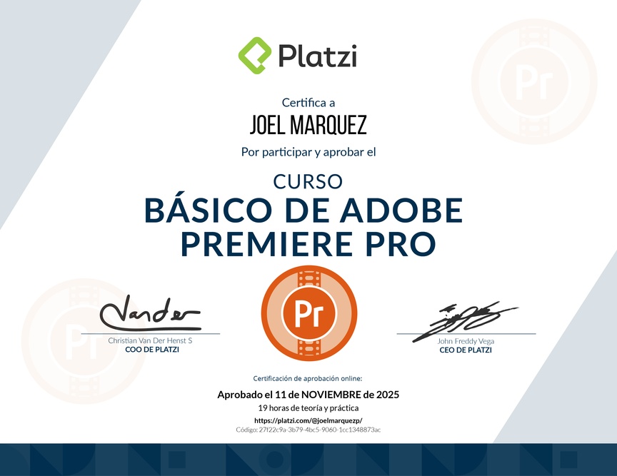 Diploma del Curso de Adobe Premiere Pro