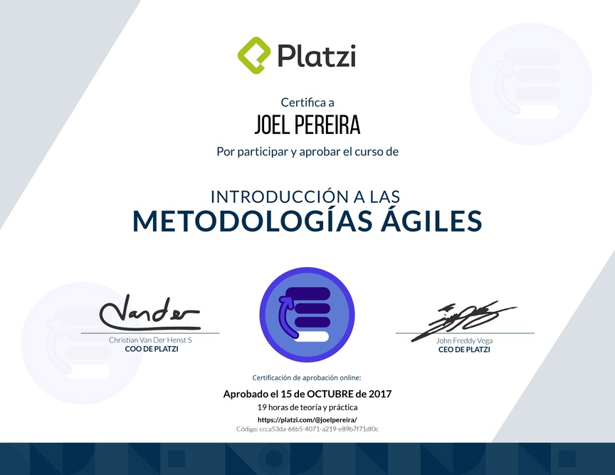 Diploma de Introducción a las Metodologías Ágiles 2017