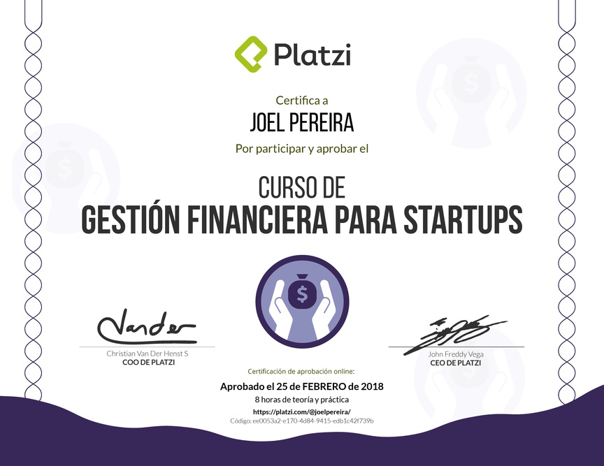 Diploma del Curso de Gestión Financiera para Startups 2017