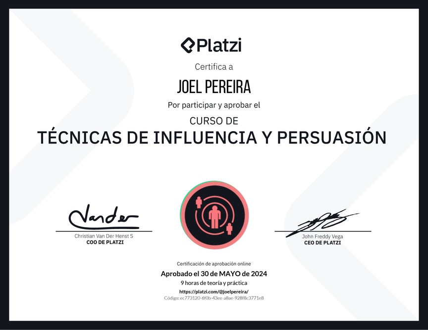 Diploma del Curso de Técnicas de Influencia y Persuasión