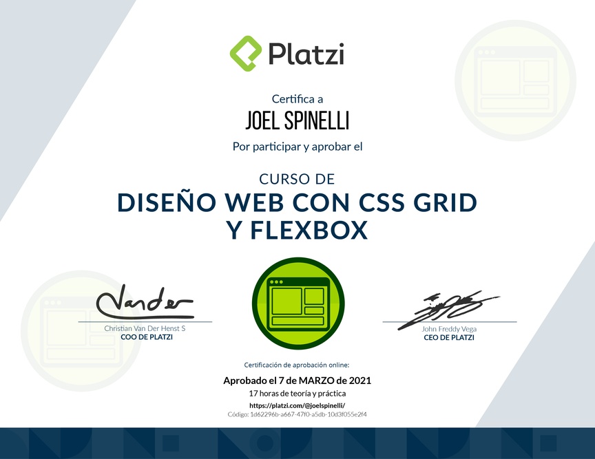 Diploma del Curso de Diseño Web con CSS Grid y Flexbox