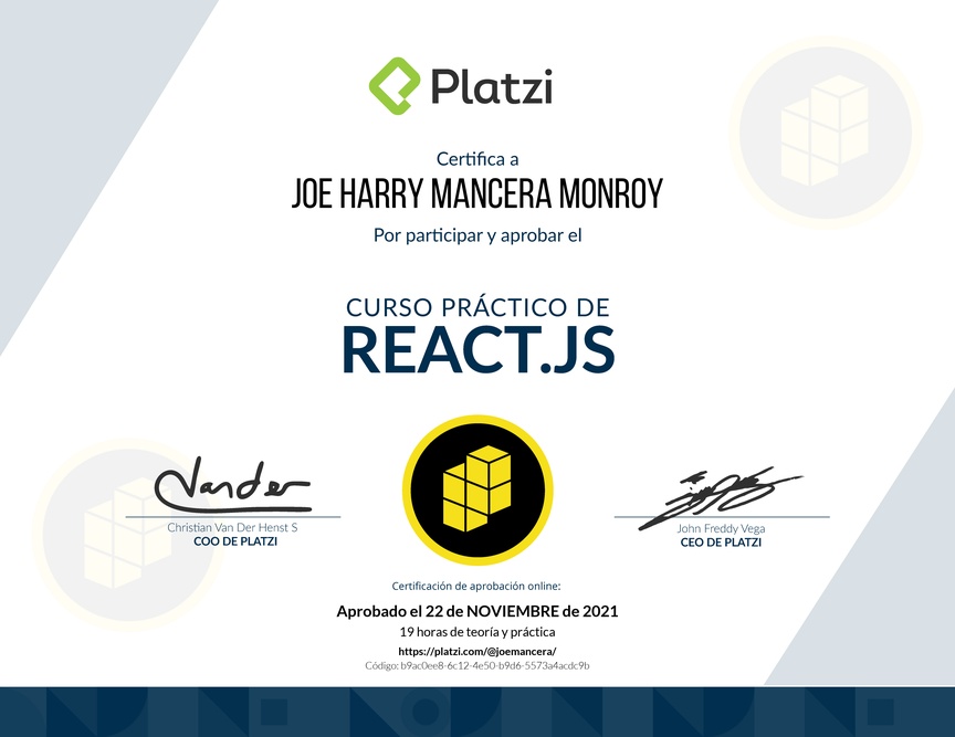 Diploma del Curso de React 17 con Webpack 5 y Sass