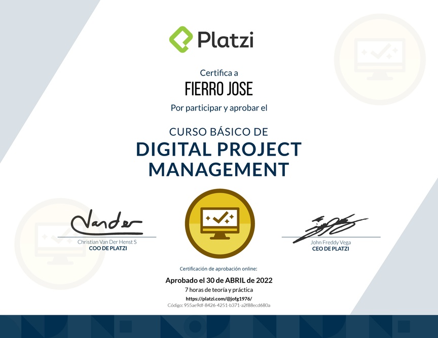 Diploma del Curso Básico de Digital Project Management