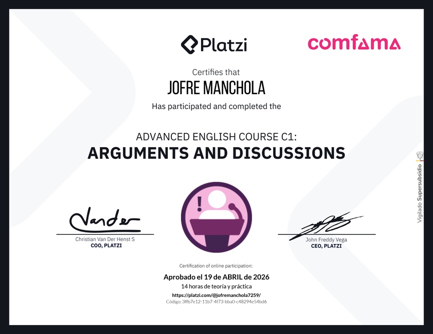 Diploma del Curso de Inglés Avanzado C1: Argumentos y Discusiones