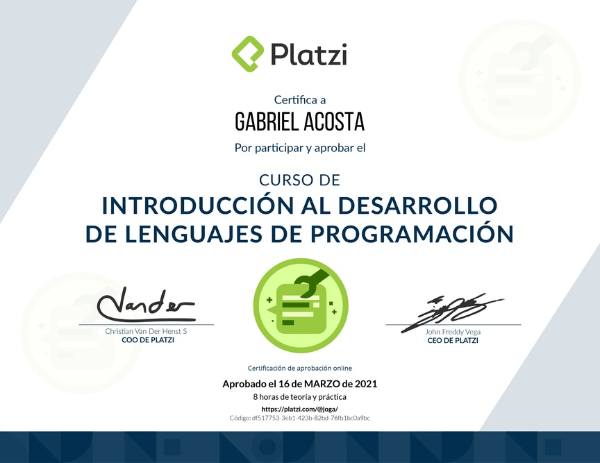 Diploma del Curso de Introducción al Desarrollo de Lenguajes de Programación