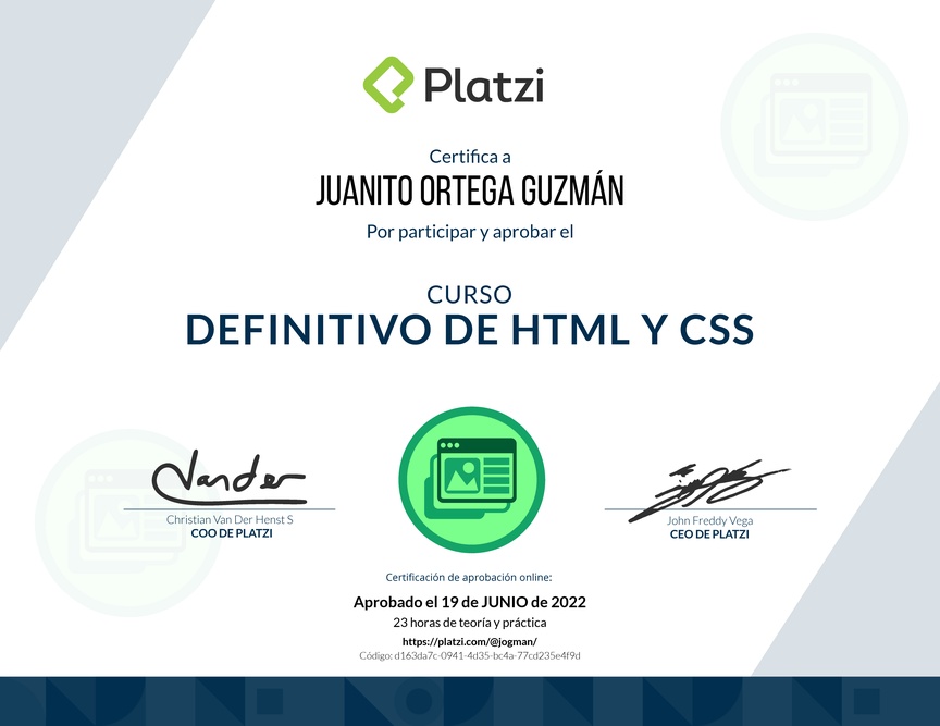 Diploma del Curso Definitivo de HTML y CSS