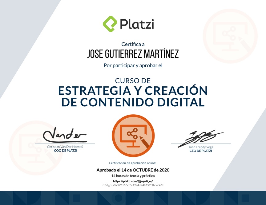 Diploma del Curso de Estrategia y Creación de Contenido Digital