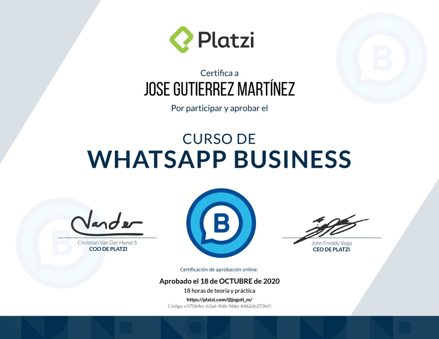 Diploma del Curso de WhatsApp Business