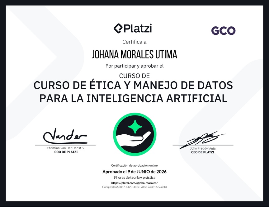 Diploma del Curso de Ética y Manejo de Datos para Inteligencia Artificial