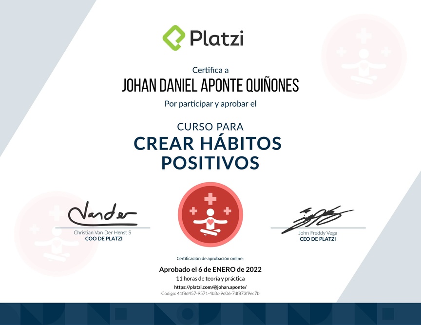 Diploma del Curso para Crear Hábitos Positivos