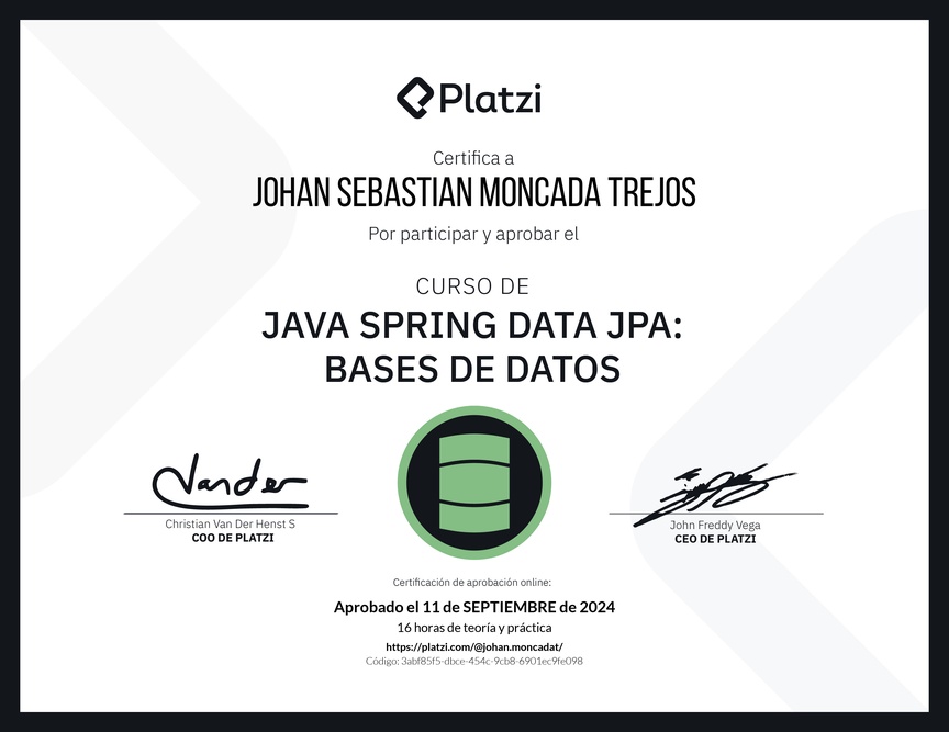 Diploma del Curso de Java Spring Data JPA: Bases de Datos